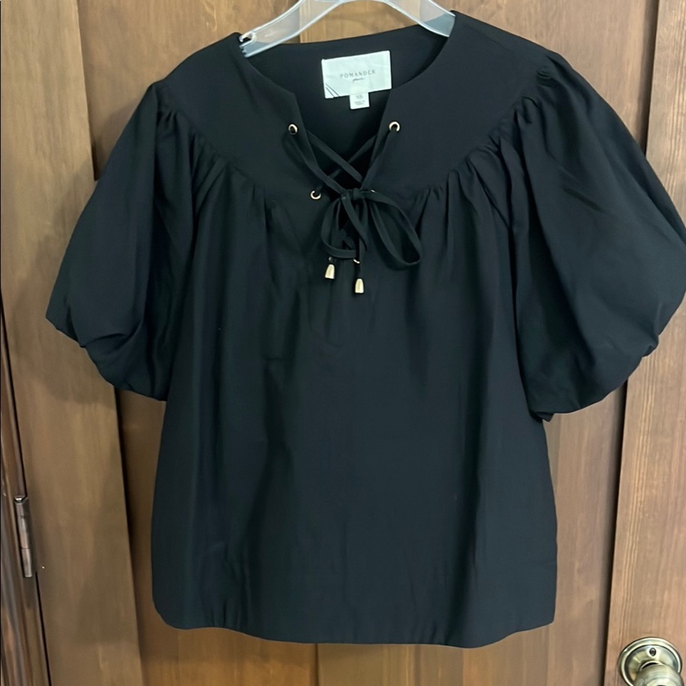Black Blouse with Lace-Up Neckline
